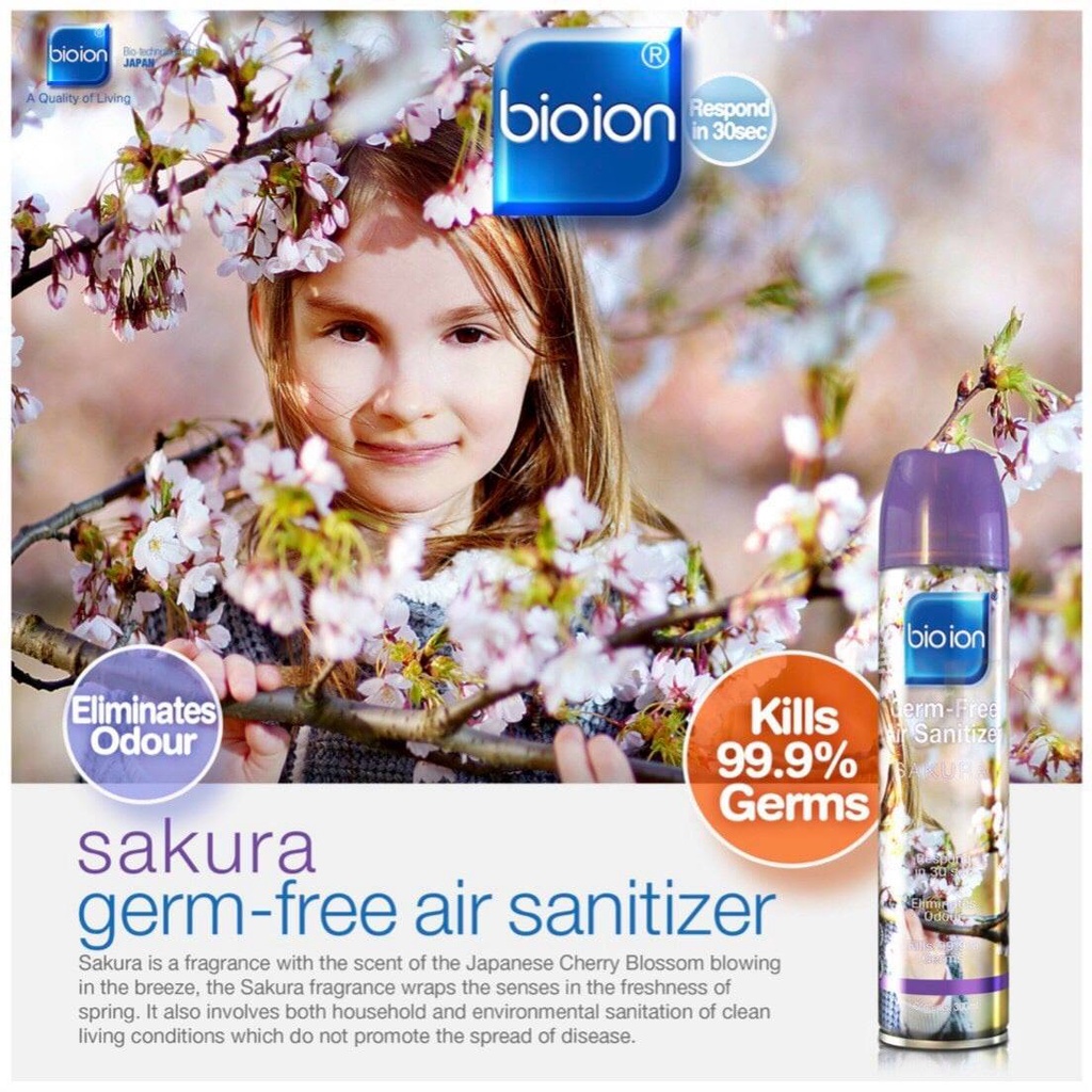 Chai Xịt Bioion Germ-Free Air Sanitizer Làm Sạch Khuẩn Không Khí Hương Sakura 300ml