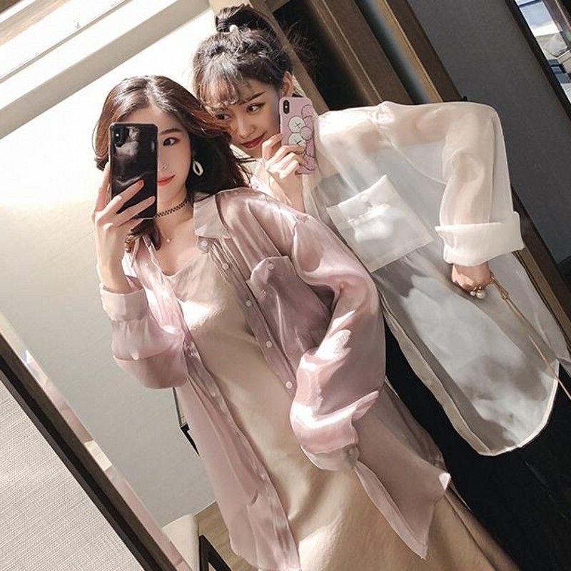 Áo sơ mi COZOKC tay dài vải lụa voan thời trang trẻ trung