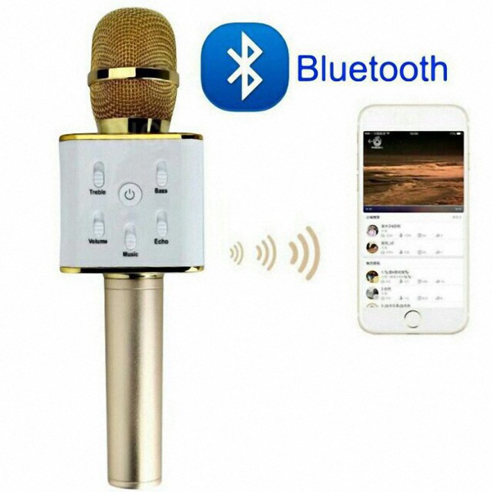 [Hàng Chuẩn] Micro Hát Karaoke Kiêm Loa Ngoài Bluetooth Q7 Vàng