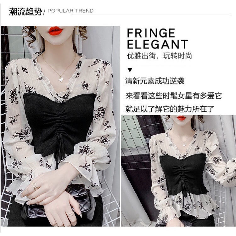 Women's 2022 new French vintage blouse horn sleeve shirt