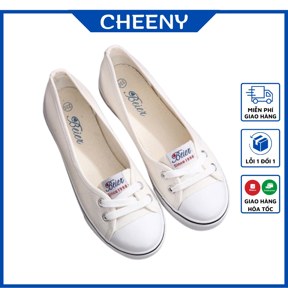 Giày Lười Vải Nữ, Giày Sục Nữ Buộc Dây Đi Cực Êm Chân Năng Động Trẻ Trung