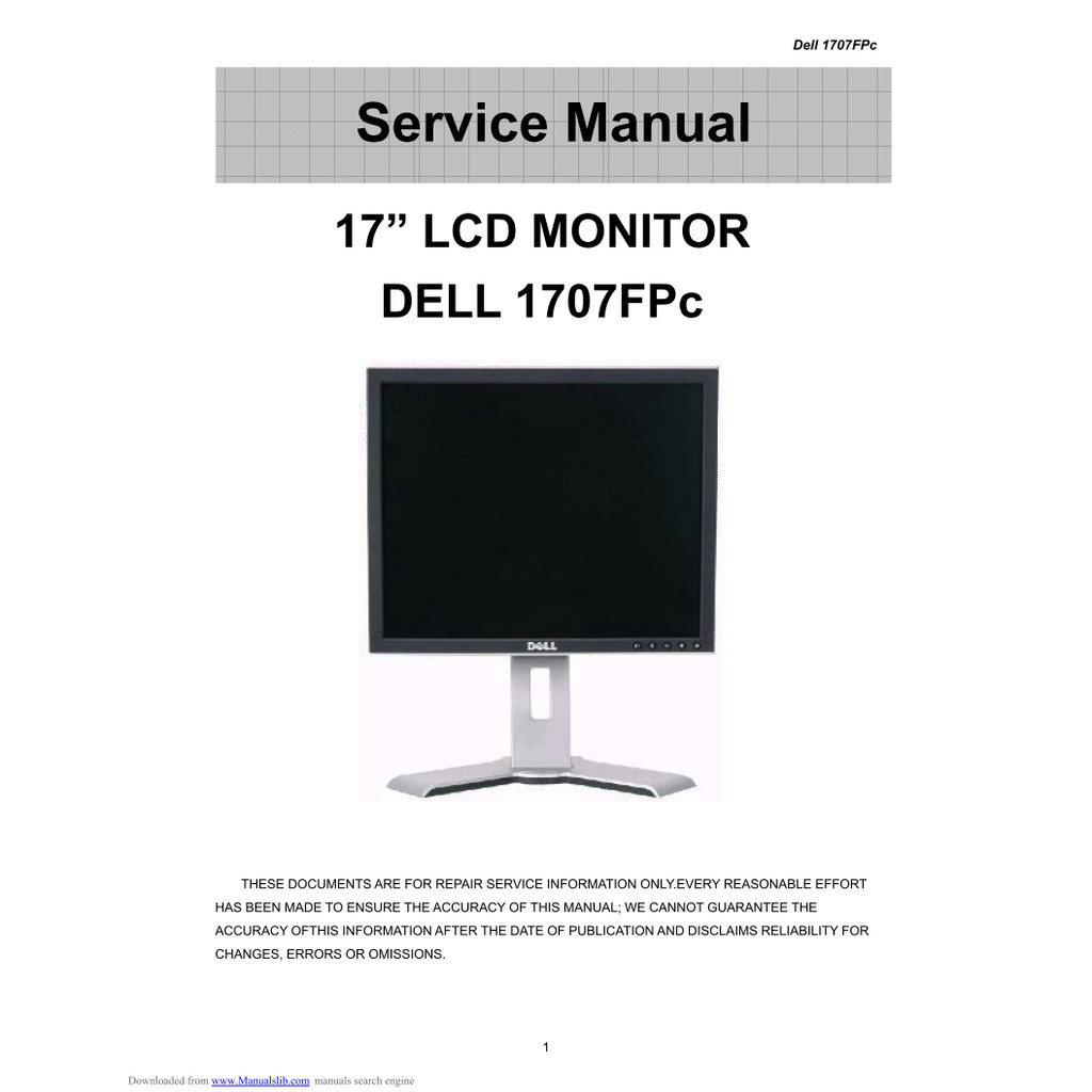 Hướng dẫn sửa chữa và sơ đồ màn Dell 1707FPc Se