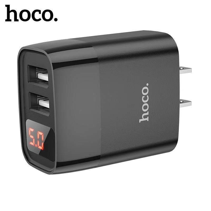 Củ sạc 2.4A Hoco C86 chân dẹt 2 cổng USB màn hình Led chất liệu PC chống cháy cao cấp