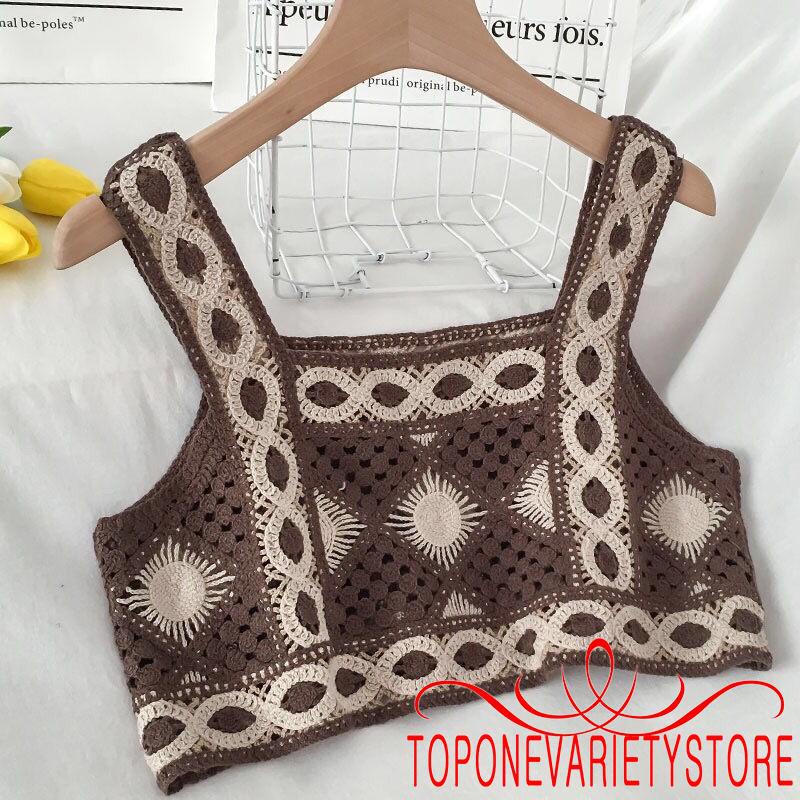 Áo Croptop Sát Nách Cổ Vuông Phong Cách Bohemian Quyến Rũ Dành Cho Nữ