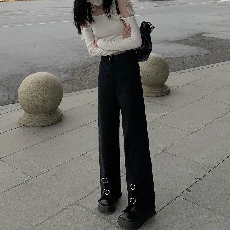 Quần Jean Ống Rộng Dáng Suông Năng Động Thời Trang Phong Cách Hồng Kông Cho Nữ