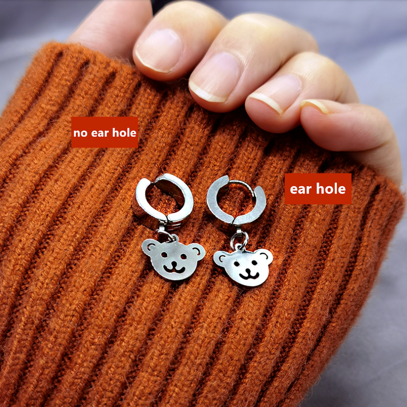 Roselife Korean Girl Silver Cool Bear Ear Clip Loop Earrings for Women