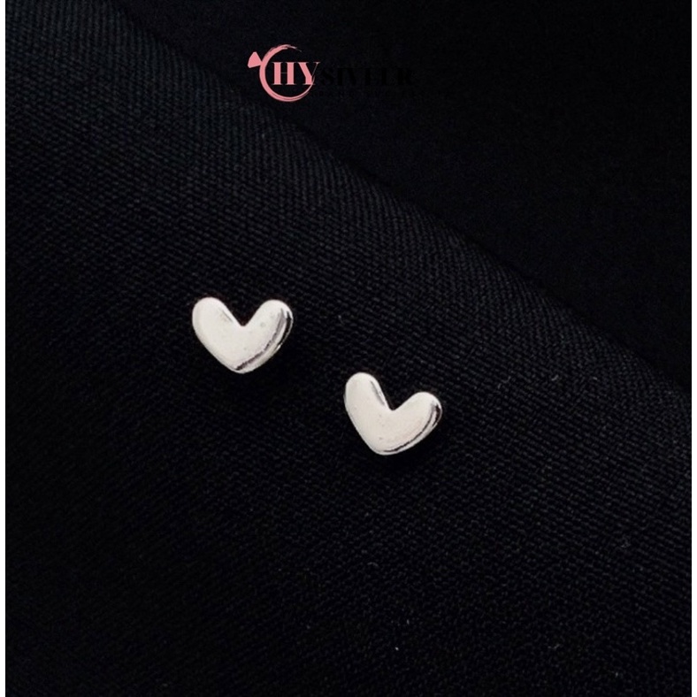 Bông tai bạc ta trái tim dẹt nhỏ xinh nữ tính nhẹ nhàng nụ trái tim bông tai nữ bạc thật giá rẻ CHY SILVER