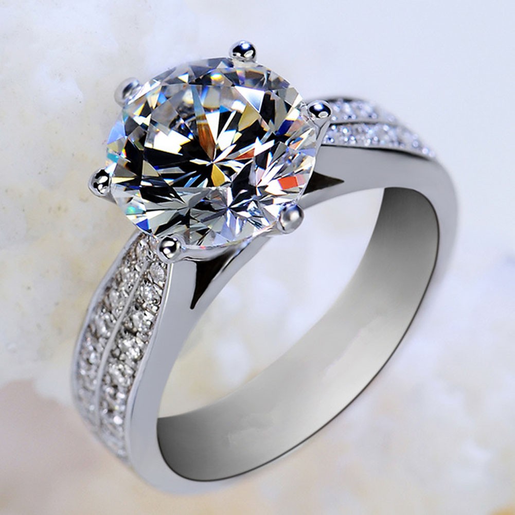 European Luxury Platinum Plated Diamond Ring S925 Silver Ring Silver