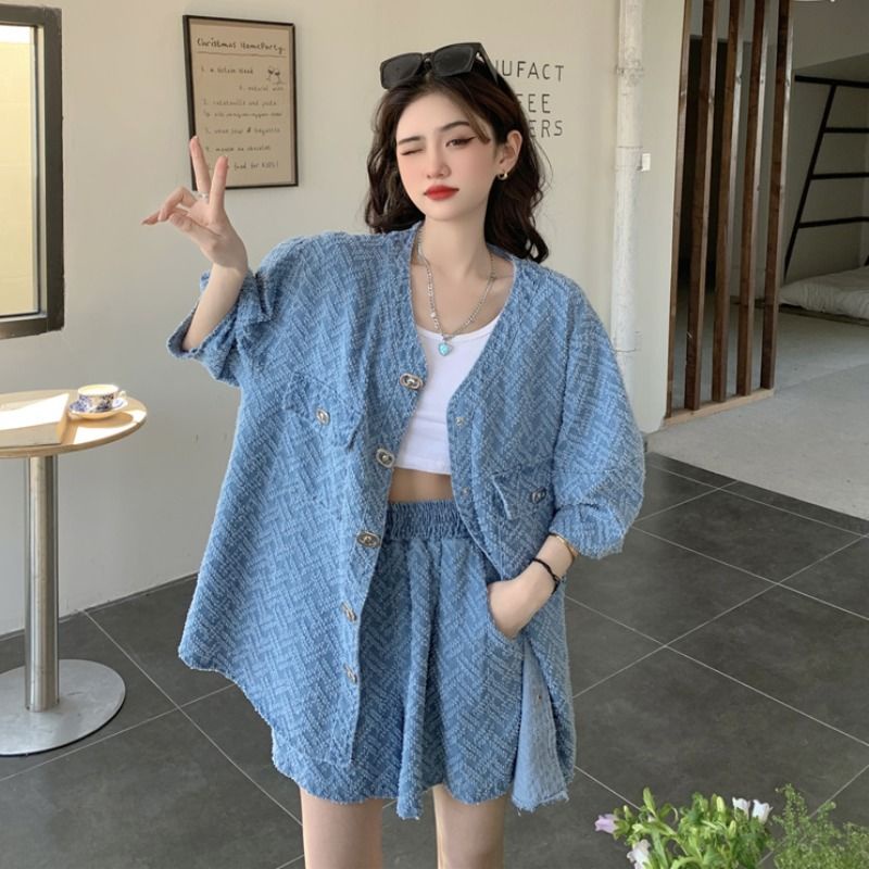 Áo khoác denim ngắn tay thời trang cổ điển Hồng Kông cao cấp mặc mùa hè cho nữ