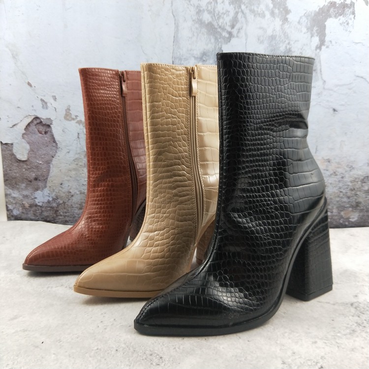 BOOT DA CÁ SẤU GÓT 10CM CỔ 14.5CM