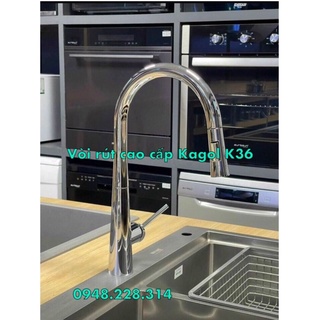 Vòi rửa bát rút đồng mạ crom cao cấp Kagol K36 - Vòi chính hãng BH 3 năm