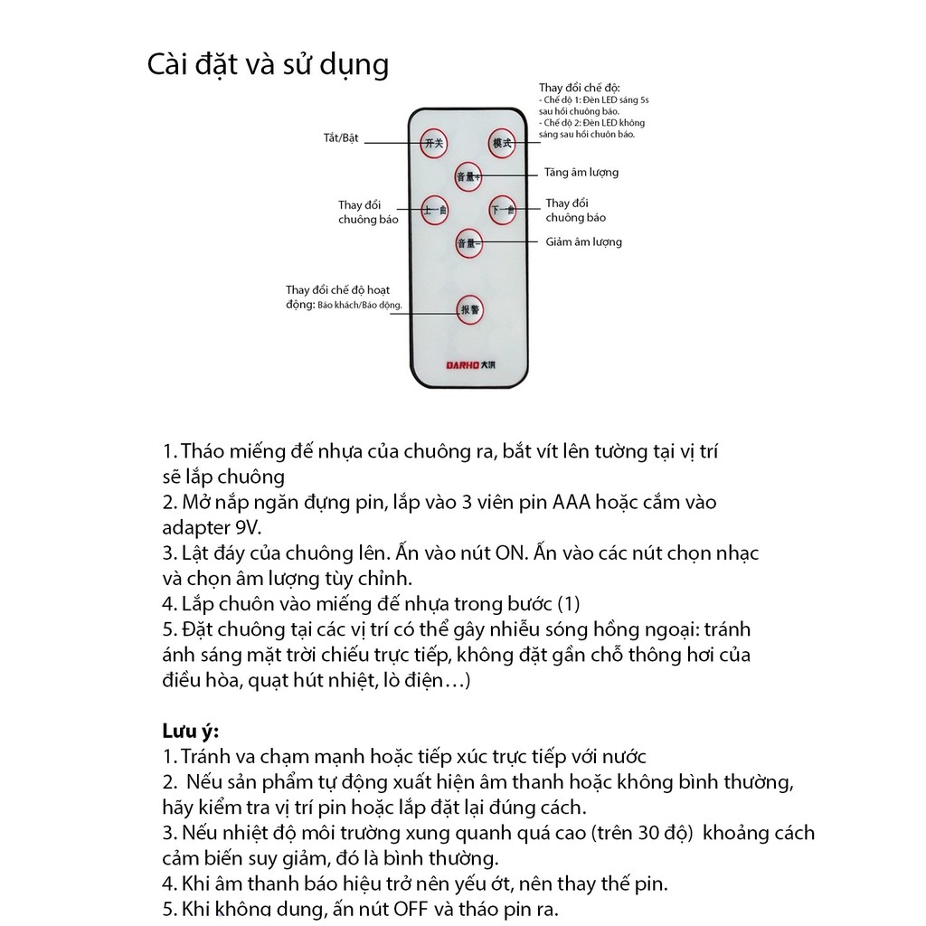 CHUÔNG BÁO KHÁCH BÁO TRỘM CẢM ỨNG CHUYỂN ĐỘNG CÓ REMOTE 9915IR