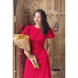 Đầm Đỏ Li eo tay Bồng {Kèm Ảnh Thật }
