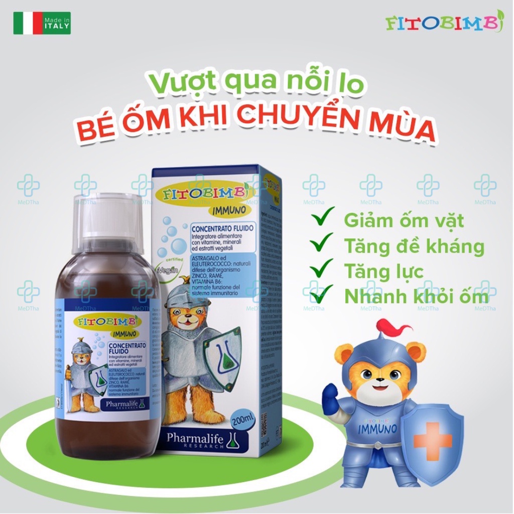 Fitobimbi Immuno - Tăng Sức Đề Kháng Cho Bé, Miễn Dịch, Bổ Sung Vitamin Và Khoáng Chất, Kẽm (Lọ 200ml) [Chính Hãng]