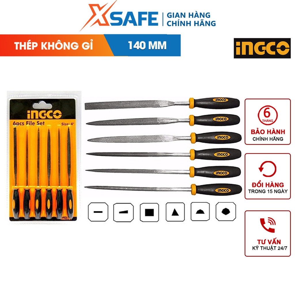 Bộ giũa mini 6 chi tiết INGCO HKTF63 kích thước 140mm và đường kinh 3mm, chất liệu thép T12 [CHÍNH HÃNG][XSAFE]