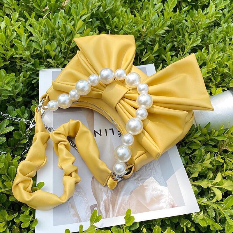 Túi Kẹp Nách Linh Store Túi Đeo Vai Thời Trang Kẹp Nách Dây Xích Nơ Ngọc Da Bánh Bèo Cao Cấp