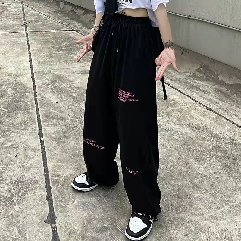Quần Dài Lưng Cao Ống Rộng Màu Đen Phong Cách Hàn Quốc Cho Nữ Sinh