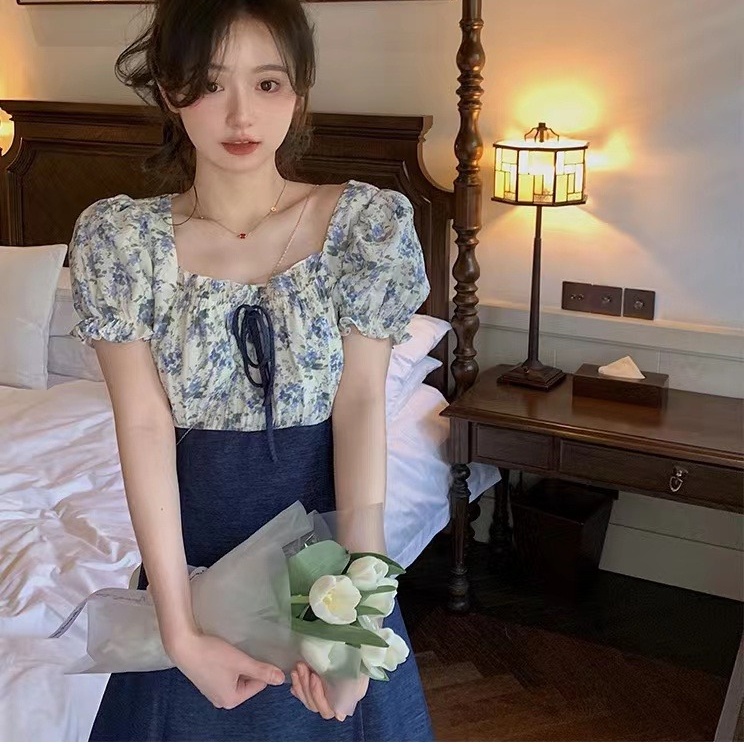 Đầm PERTY họa tiết hoa phối màu phong cách Hàn Quốc thời trang mùa hè mới xinh xắn cho nữ
