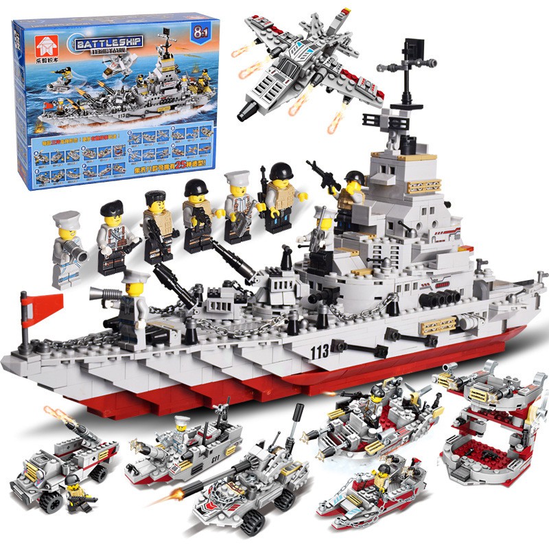 (1000+ CHI TIẾT - HÀNG LOẠI 1)Bộ Đồ Chơi Lắp Ghép Kiểu LEGO Mô Hình Chiến Hạm, Tàu Sân Bay, Người Máy 8 in 1