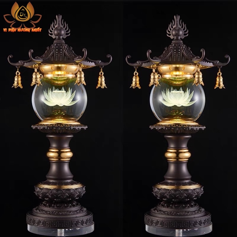 CẶP 2 CÂY ĐÈN LED HOA SEN PHA LÊ 7 MÀU THỜ CÚNG TRANG TRÍ