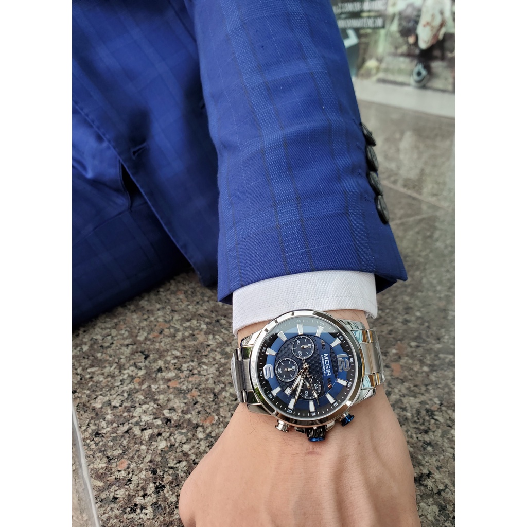Đồng hồ nam thể thao chính hãng MEGIR thép không gỉ cao cấp chạy full kim + có lịch ngày bảo hành chính hãng