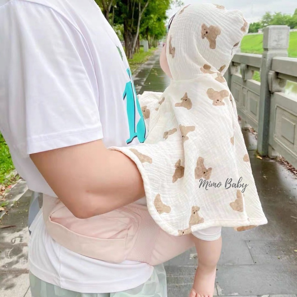 Áo choàng xô muslin tránh gió, tránh nắng kèm mũ chắn giọt bắn mềm mại cho bé Mimo Baby QA31