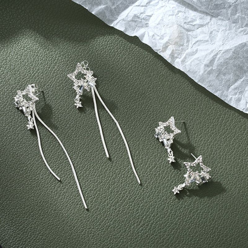 Hoa Tai Dáng Dài Hình Ngôi Sao Đính Đá Nhân Tạo Thời Trang