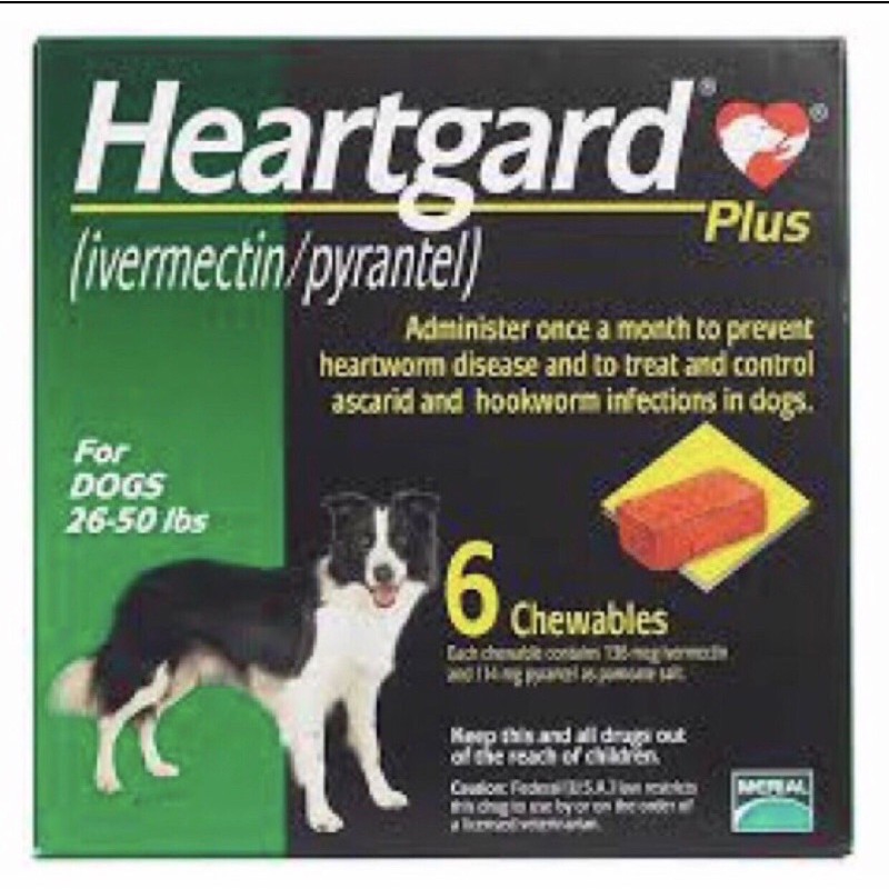 1 Viên HEARTGARD trên 11kg.loại bỏ giun đũa, giun móc, giun tim cho chó.