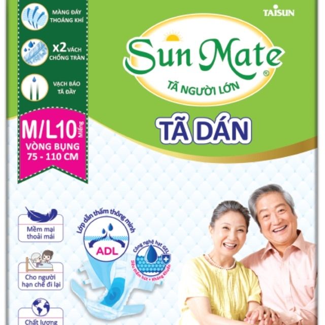 Bỉm dán người già Sunmate M10, M/L10, XL10