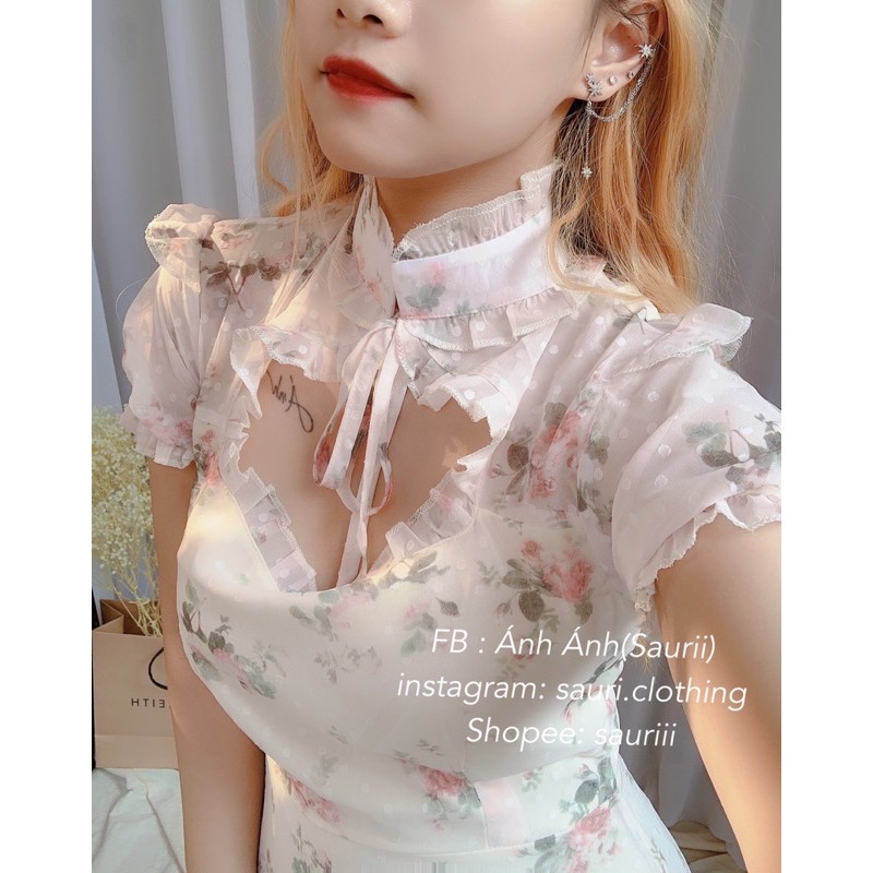 SẴNĐầm nữ xoè Cổ thuyền Hoa Nhí Ulzzang|Đầm tiểu thư hoa nhí+video ảnh thật