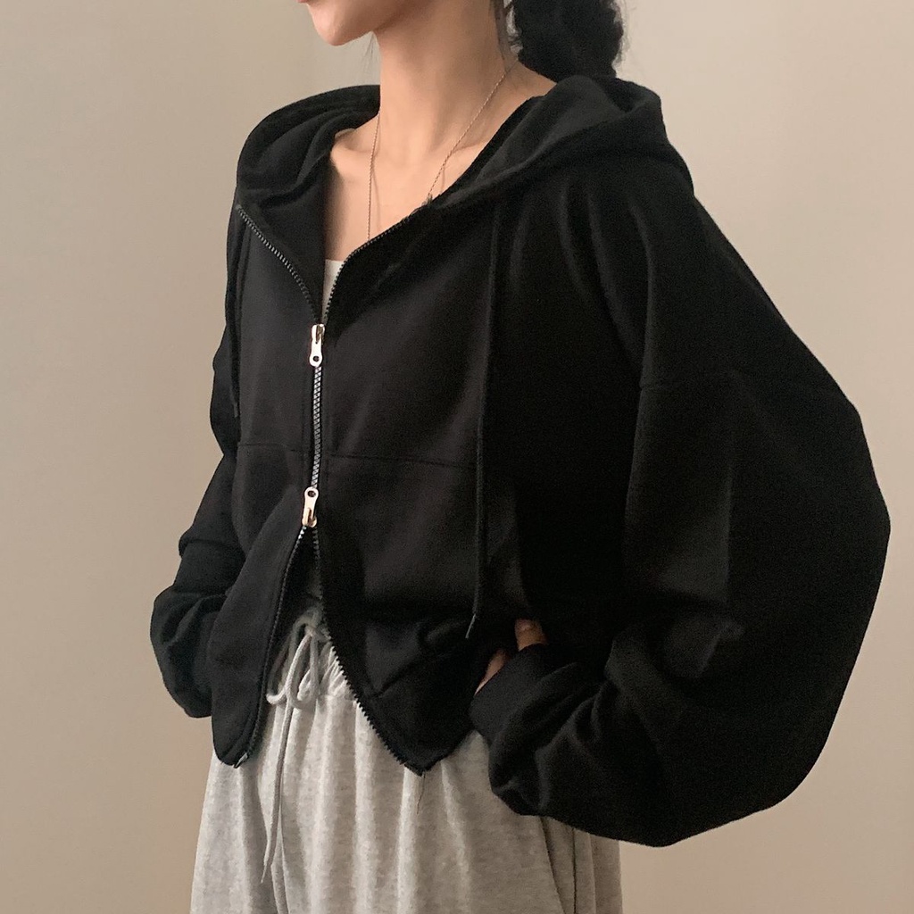 Áo khoác hoodie zip crop top Brandi/Sugar Powder order chính hãng Hàn Quốc