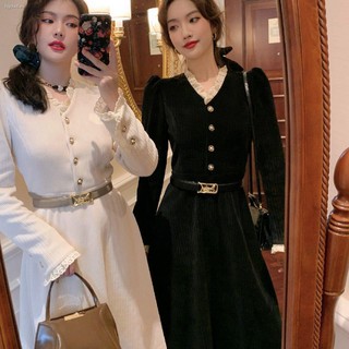 Đầm nữ dài tay cổ chữ v eo thắt dây thời trang