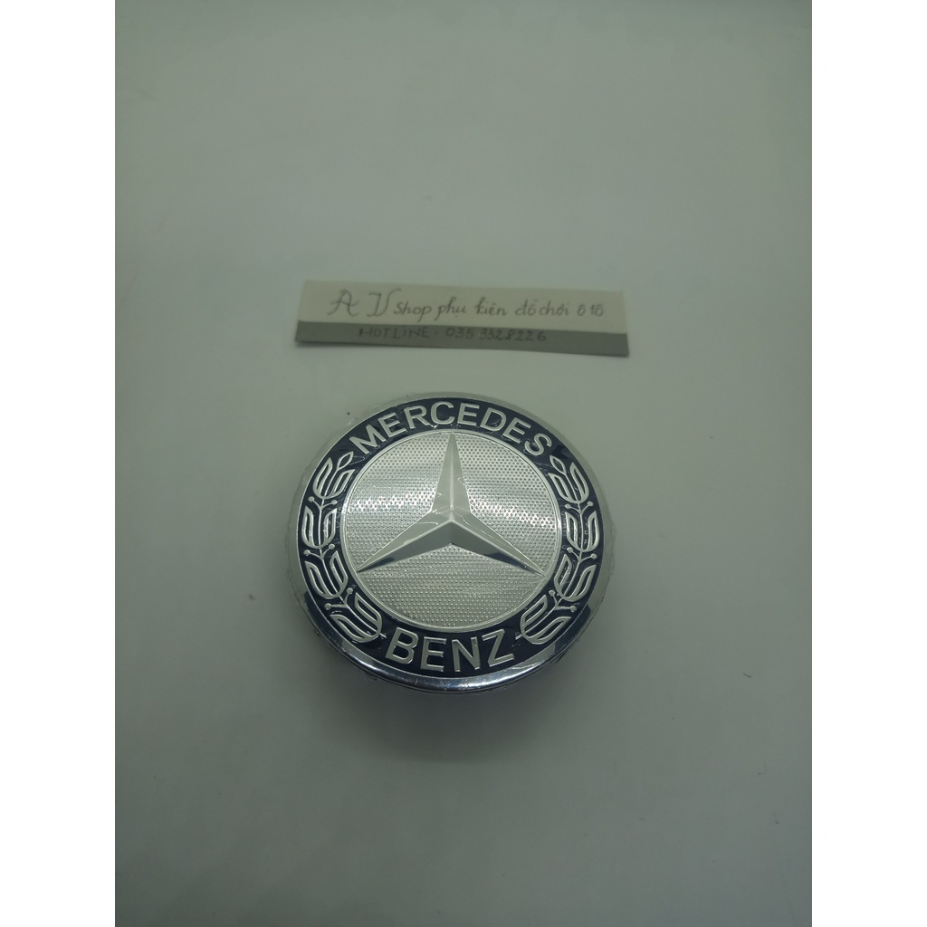 Logo Chụp Mâm Bánh Xe Ô Tô Mercedes Benz Đường Kính 75mm màu xanh
