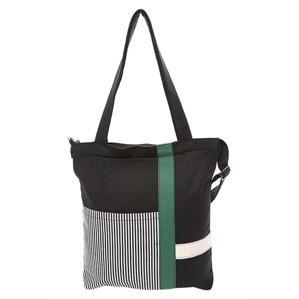 Túi Vải Tote Nữ Đeo Chéo Đeo Vai (33 x 36.5cm) - Black striped