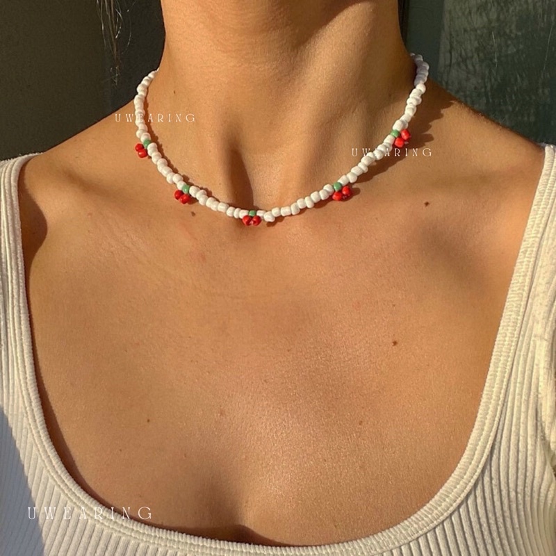 Vòng cổ, vòng tay hạt cườm cherry trắng dễ thương