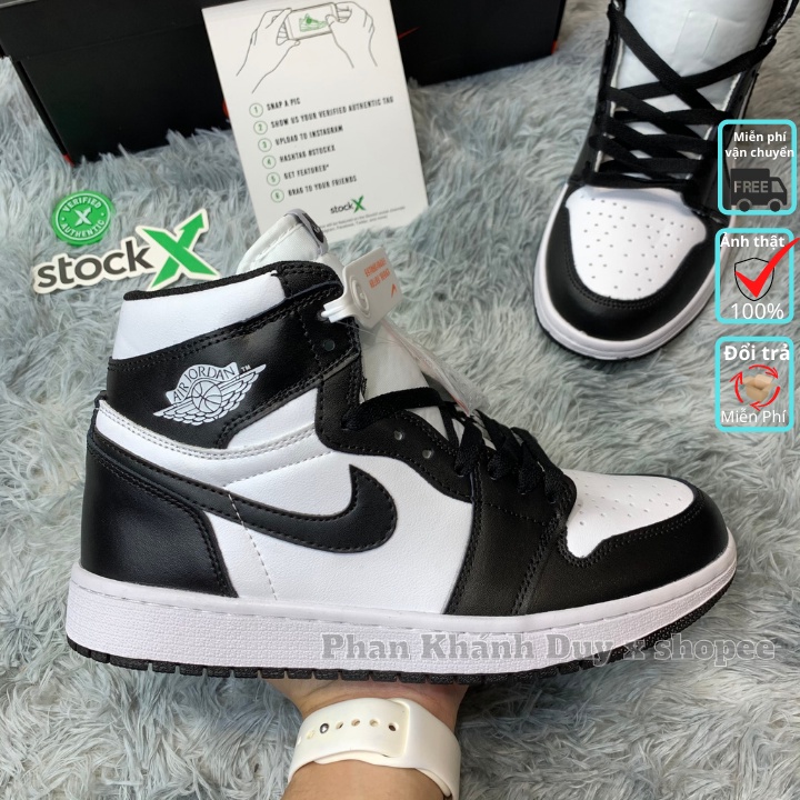 Giày thể thao jordan chicago black white - sneaker jordan panda ttrắng cổ cao đen nam nữ dủ phụ kiện