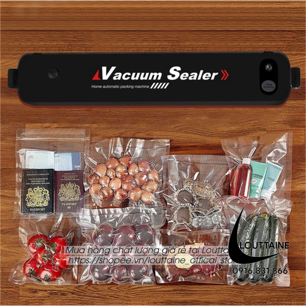 Máy hút chân không thực phẩm không kén túi Vacuum Sealer kiêm máy hàn miêng túi kèm 10 túi hút chân không