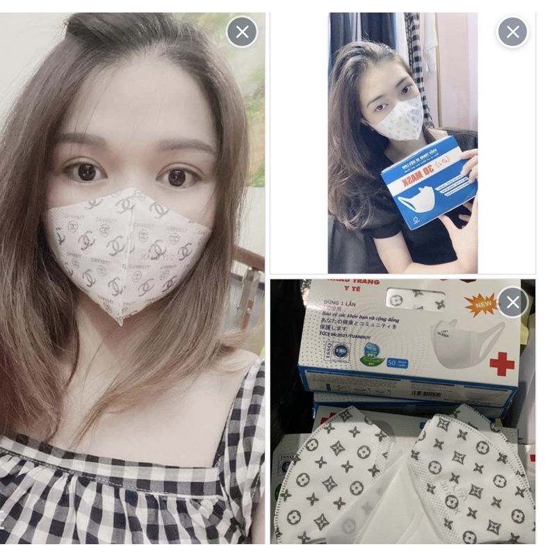 Khau trang 3D mask Bảo Huy công nghệ Nhật Bản chống bụi cao cấp hộp 50 cái loại họa tiết trơn