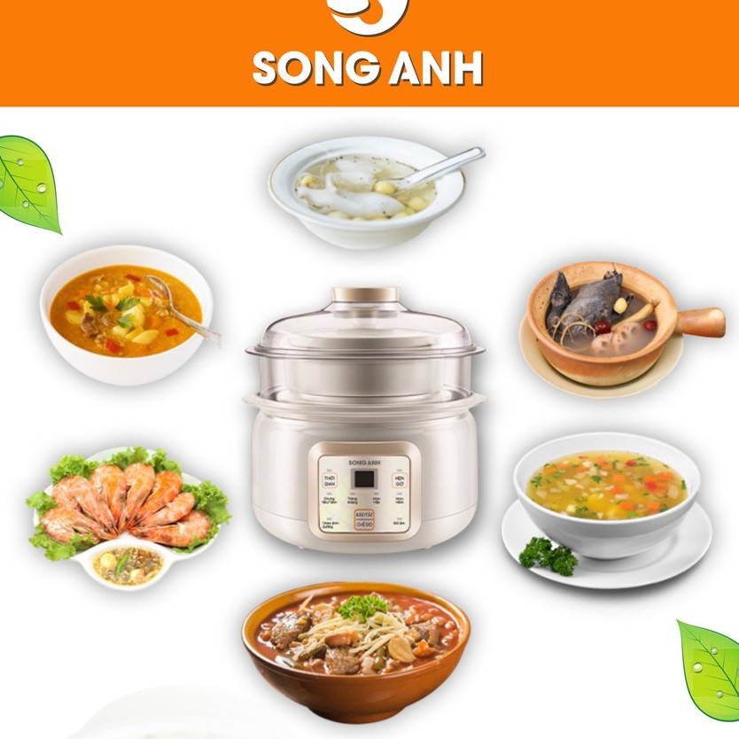 Nồi Hầm Cháo, Nồi ninh Cháo Chậm Nồi Hấp Cách Thủy SONG ANH Cao Cấp - Bảo Hành 3 Tháng