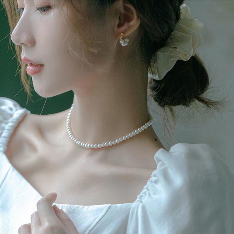 Vòng cổ choker xỏ hạt ngọc trai giả thiết kế đơn giản thời trang sang trọng cho nữ