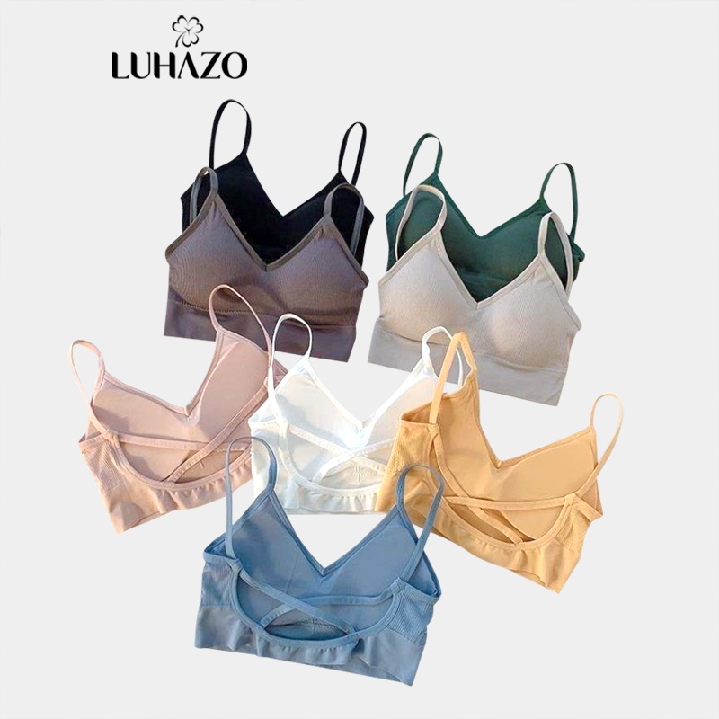 Áo Bra Nữ LUHAZO Len Tăm Không Gọng Cao Cấp Co Giãn Nâng Ngực thể thao croptop 2 dây đan lưng DK6T301