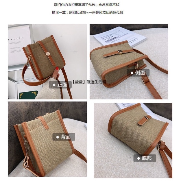 Mini Bucket Bag Phiên bản Hàn Quốc Thời trang Canvas Bag Crash Màu PU Da Phụ nữ Nhỏ Sling Bag
