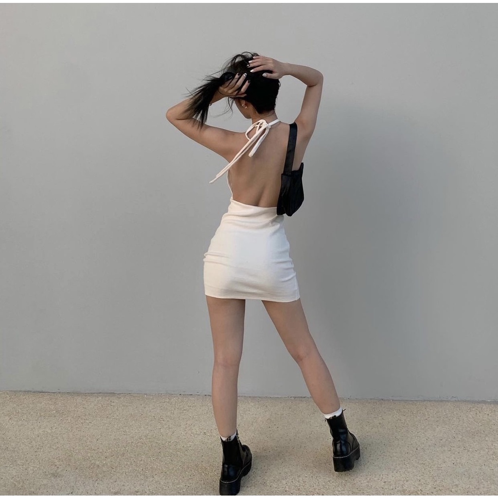 Đầm Body Hai Dây Hở Lưng Màu Kem Kiểu Rút Dây Thời Trang Gợi Cảm Ôm Sát Cho Nữ Sugarbomb.mode