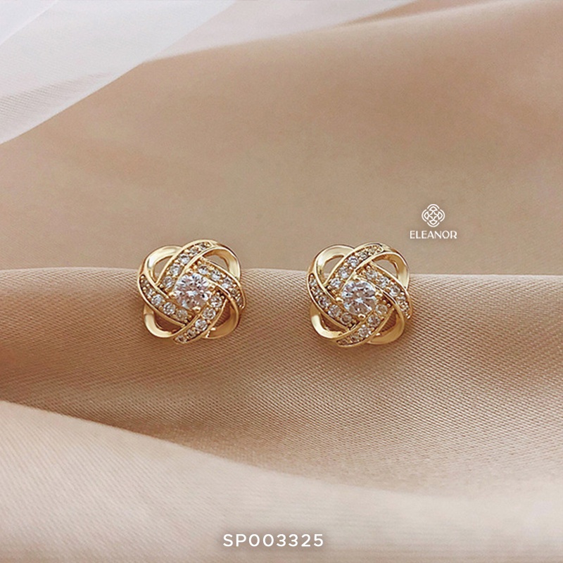 Bông tai nữ chuôi bạc 925 Eleanor Accessories viền tròn xoắn đính đá phụ kiện trang sức 3325