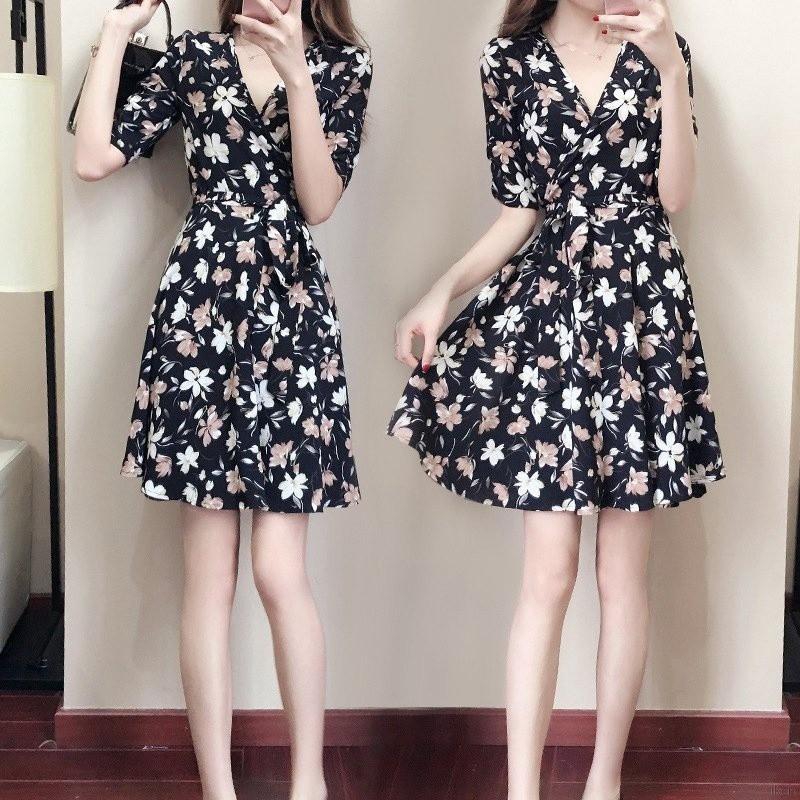 Đầm ngắn tay cổ chữ V in hoa thanh lịch cho nữ đầm hoa váy hoa nhí | BigBuy360 - bigbuy360.vn
