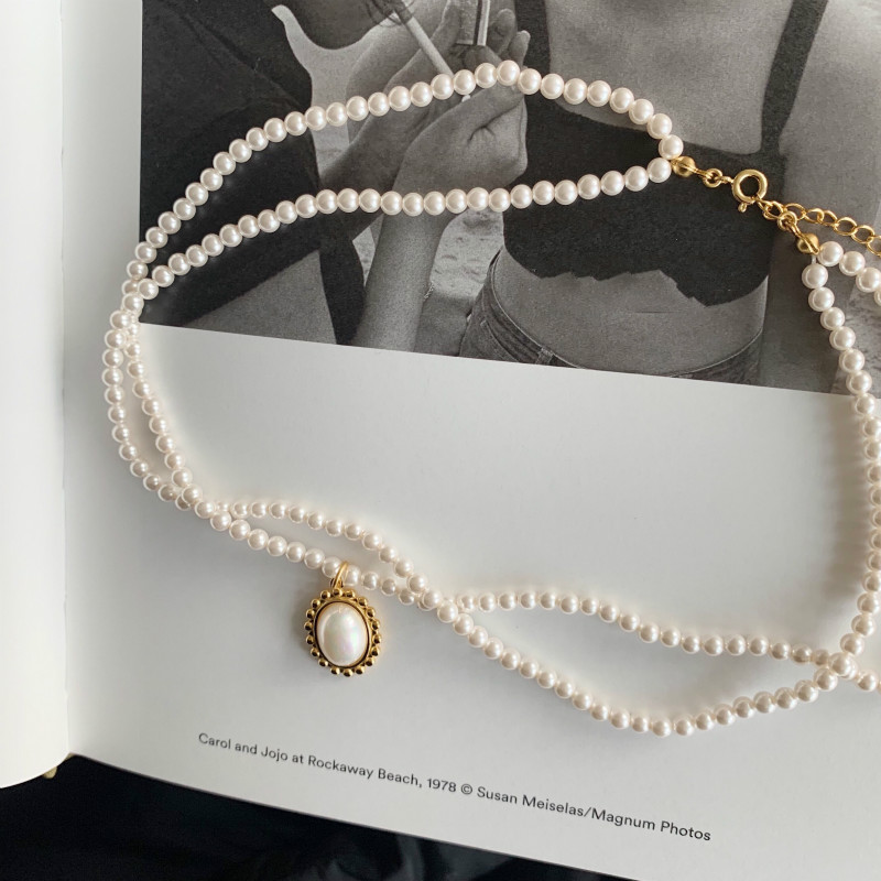 Dây Chuyền Hai Lớp Đính Ngọc Trai Phong Cách Retro