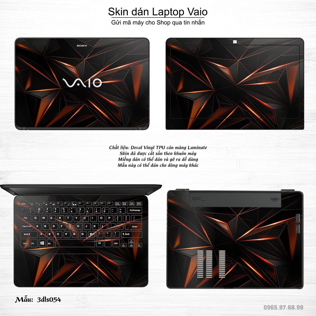 Skin dán Laptop Sony Vaio in hình 3Ds (inbox mã máy cho Shop)