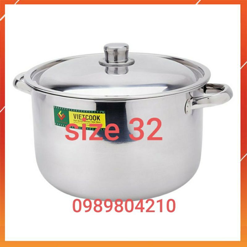 Nồi luộc gà nồi inox 32 cm ,nồi inox đun từ,nồi to luộc gà,Nồi inox 15 lit Vietcook CHÍNH HÃNG