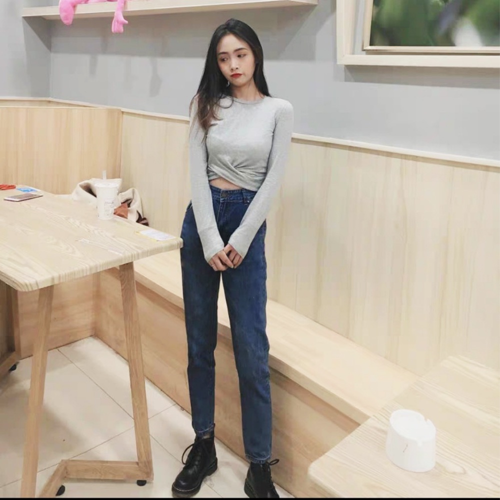 Quần baggy jeans nữ SAIGONJEAN basic trơn cuốn lai QD022 phong cách trẻ hàn quốc