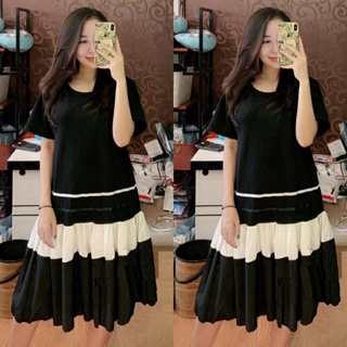Váy đầm bầu đuôi cá sọc đen cotton